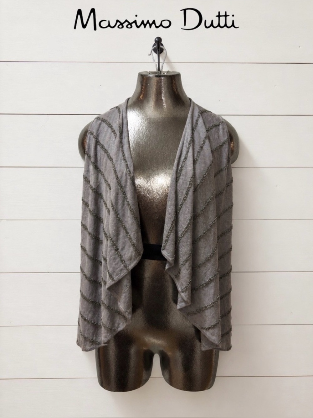 MASSIMO DUTTI Gray Shimmer Open Front Vest Size S